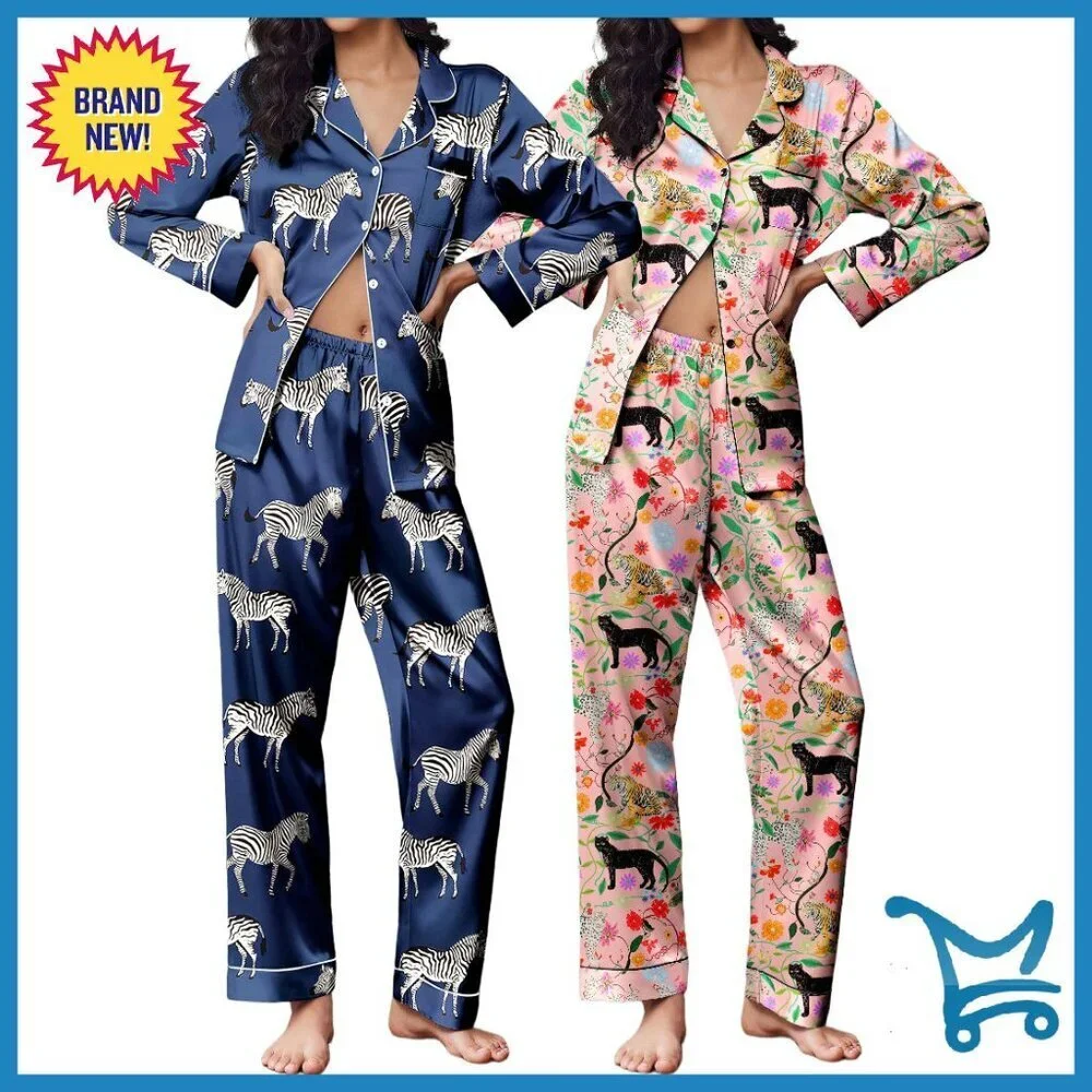 Satin Pajama Set 2-Pack Button Down Sleepwear Soft Lounge Wear